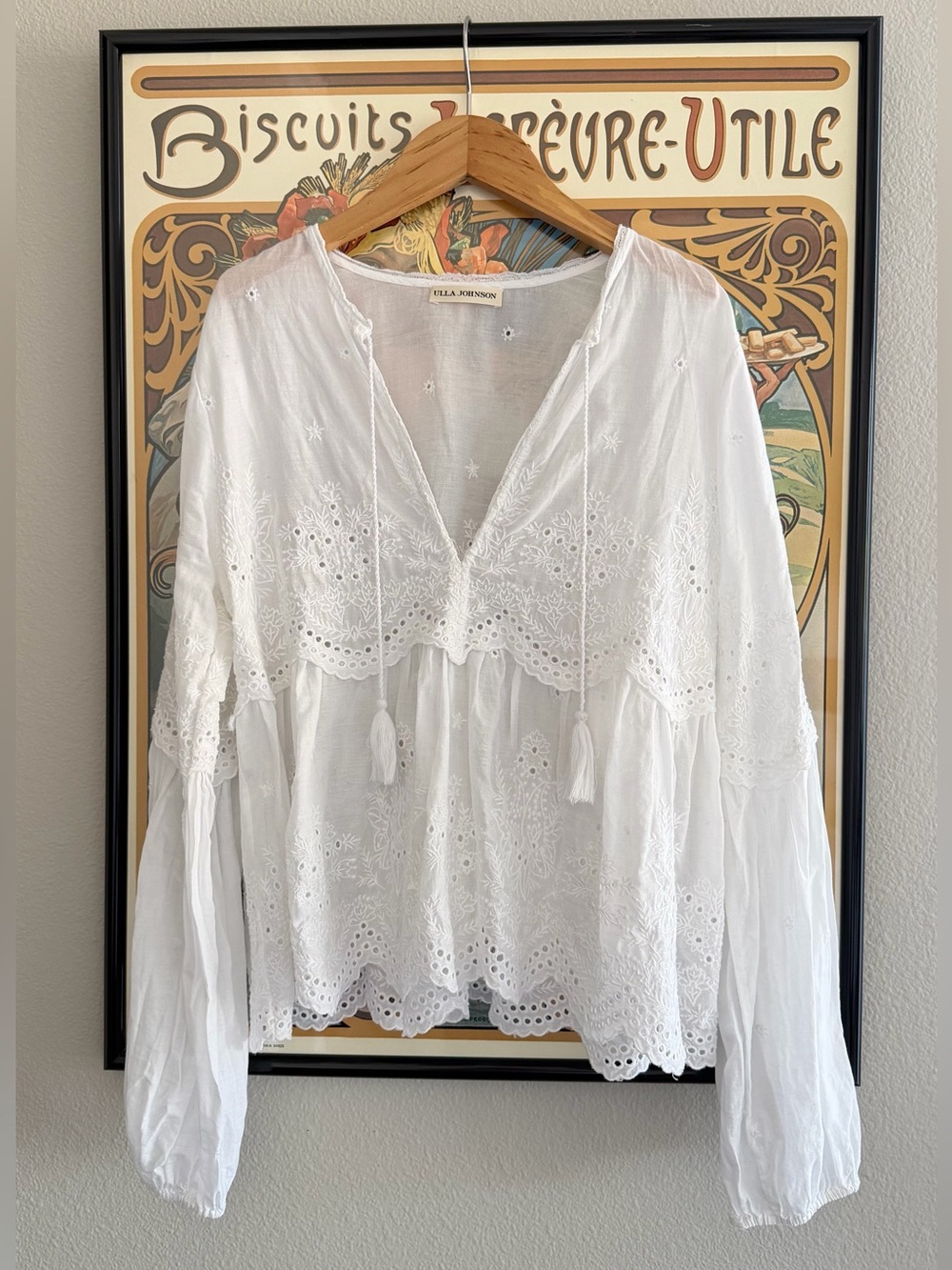 Ulla Johnson White Eyelet Cropped Peasant Blouse - 0